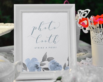 Photo Booth Wedding Sign Template | Printable Wedding Signs | Soft Dusty Blue Watercolor | EDIT ONLINE in Templett - Download & Print