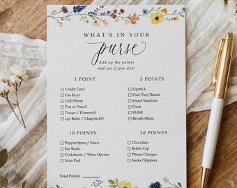 Wildflower Bridal Shower Game: What's in Your Purse (Printable)