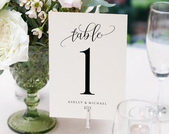 Table Number Template | Printable Table Numbers | Editable Color Bounce Calligraphy | Editable Templett - Download as PDF 4x6 and 5x7