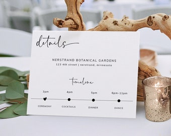 Wedding Invitation Insert | Wedding Details Card | Details Card with Timeline | Fun Minimalist Handwriting | Editable Template Download PDF