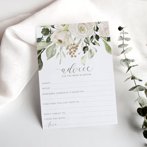 Jeux de douche nuptiale | Conseils pour la mariée | Carte Conseils et souhaits | Douche nuptiale florale blanche | Feuillage de verdure aquarelle