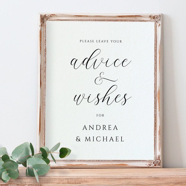 Wedding Advice Sign | Advice for the Couple | Elegant Wedding Sign | Wedding Wishes Sign | 8x10 and 5x7 Signs | Editable Template Printable