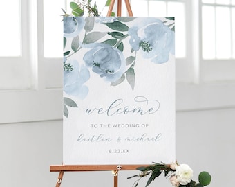 Wedding Welcome Sign | Engagement Welcome | Wedding Sign Template | Edit Online in Templett - Download PDF |  Soft Dusty Blue Watercolor