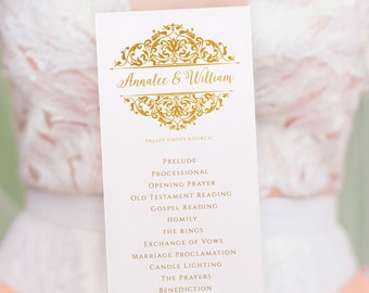 Elegant Bronze - Gold Wedding Programs Template | Natalia (Gradient) | EDIT ONLINE in Templett - Download as PDF single or 2-per-page