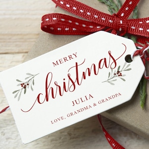 Printable Christmas Gift Tags, Editable Canva Template, Personalized Holiday Gift Tags, Watercolor Ivy & Berries