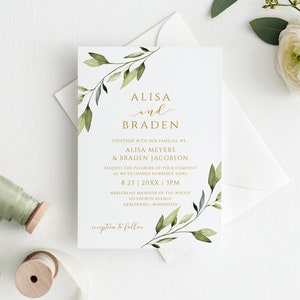 Wedding Invitation Template | Greenery Vines & Gold - Ethereal Fairytale Wedding Invitations | EDITABLE Templett - Download PDF