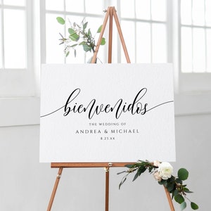 Bienvenidos Wedding Welcome Sign | Flair Calligraphy | Wedding Sign Template | EDITABLE Color - Download PDF |  Send to Print Shop - 3 Sizes