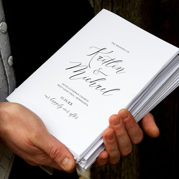 Elegant Wedding Program Template | Printable Wedding Program Booklet | Modern Calligraphy (Black) | EDITABLE Templett - Download PDF KKMR1