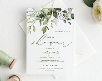DiY Bridal Shower Invitation Template | Botanical Bliss Herbal | Instant Download - EDITABLE Templett - PDF - Painted Watercolor Leaves