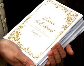 DiY Printable Winter Wedding Program Template | Vintage Elegant | Romance (Gold or ANY COLOR) | Edit online in Templett - Download as PDF
