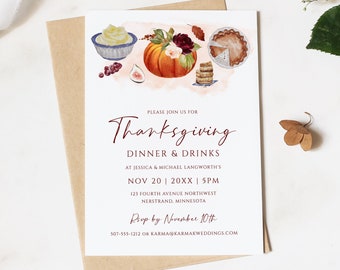 Thanksgiving Invitation | Friendsgiving | Thanksgiving Dinner Invite | Fall Harvest Invitation | EDITABLE Templett - 5x7 | Download PDF