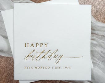 Personalized Gold Foil Happy Birthday Napkins: Elegant Party Decor