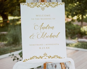 Elegant Gold Ornate Wedding Welcome Sign Template (18x24, 24x36)