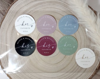 Personalized Wedding Favor Stickers: His & Hers Candy Bag Labels