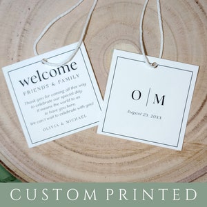 Printed Wedding Welcome Bag Tags: Elegant Minimalist Design