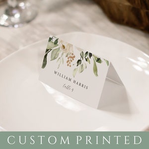 Floral Wedding Place Cards: Greenery Watercolor, Personalized Seating
