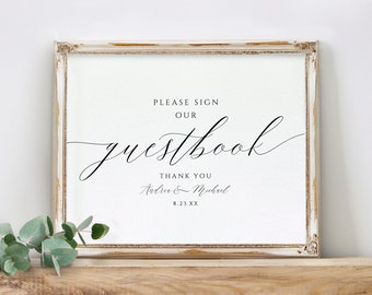 EDITABLE COLOR Guestbook Sign Template | Printable Wedding Signs | Modern Calligraphy | Templett - Download PDF 2 Sizes | KKMOD1