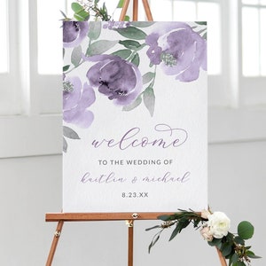 Wedding Welcome Sign | Engagement Welcome | Wedding Sign Template | Edit Online in Templett - Download PDF |  Soft Purple Watercolor