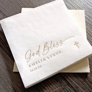 Baptism Napkins | Baptism Decor | God Bless Napkins | Personalized Napkins | Gold Foil Baby Napkins | Simple Cross Napkins