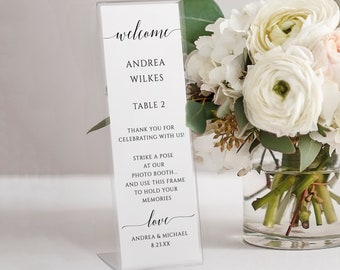Photo Booth Place Card Insert | Printable Bookmarks | Wedding Welcome Favors | Templett Download | Romantic Calligraphy (Black) - Editable