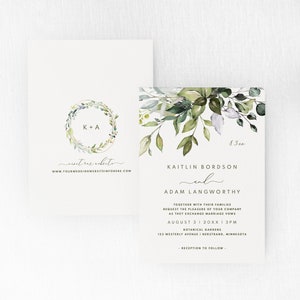 Wedding Invitation Template | Botanical / Herbal Bliss Watercolor Leaves & Vines | Instant Download - Editable Templett - Download PDF