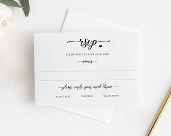 Simple Country Wedding | RSVP Card Template w Meal Choice | Printable Response Card | Editable Design Color Instant Download - EDITABLE TEXT