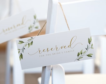Ethereal Watercolor Greenery Wedding Reserved Sign Template (Tent) | Printable Reserved Card | Wedding Seating | Templett - Download PDF