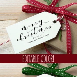Personalized Christmas Tags, Christmas Gift Tag, Holiday Tags, Merry Christmas Tag, Gift Tag Template, Lively Calligraphy, Edit Download PDF