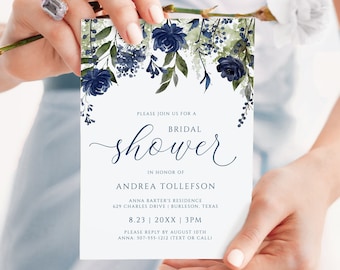 Boho Bridal Shower Invitation Template | Blue Bridal Shower Invitations | Wildflower Invitation | EDITABLE Templett - Download PDF