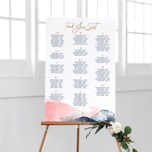 Alphabetical Seating Chart Template Poster 2 Sizes Wedding Seating Plan Templett Edit & Download PDF Mountain Mist Navy Blush image 1