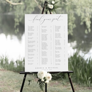 Gráfico de asientos alfabético / Gráfico de asientos de boda / Plantilla de gráfico de asientos / Boda minimalista elegante / Gráfico de asientos por letra / 2 tamaños