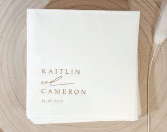 Personalized Gold Foil Wedding Napkins: Modern Reception Decor
