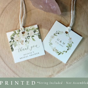 Bridal Shower Favor Tags | Printed Thank You Tags | White Floral Greenery | Custom Printed | Wedding Favor Tags | Bridal Shower Gift Tags