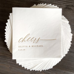 Personalized Wedding Napkins | Cocktail Napkins | Rehearsal Dinner | Cheers Beverage Napkins | Gold Foil Wedding Napkins