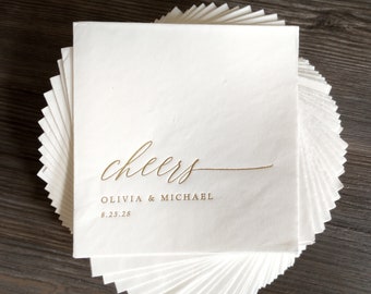 Personalized Wedding Napkins | Cocktail Napkins | Rehearsal Dinner | Cheers Beverage Napkins | Gold Foil Wedding Napkins