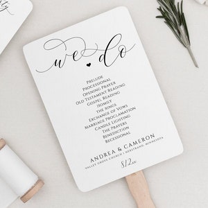 Elegant Wedding Program Fans: Splendid Script, DIY Template (PDF 5x7)