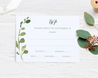 Wedding RSVP Card Template | Eucalyptus Leaf (Eucalyptus Greenery Collection) | Instant Download - EDITABLE TEXT pdf - Watercolor