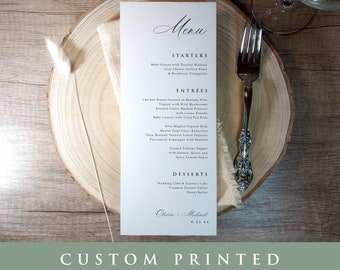 Printed Menus | Elegant Wedding Menus | Wedding Menu Cards | Simple Elegant Wedding | Tall Wedding Menus | Custom Printing for Menus