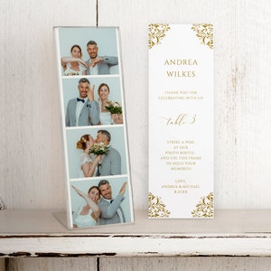 Elegant Vintage Wedding Photo Booth Place Card Template (2&quot; x 6&quot;)