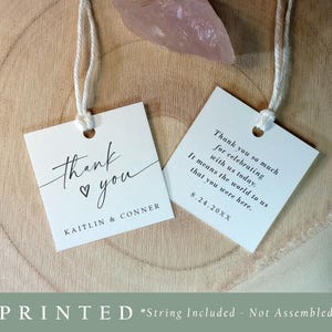 Modern Wedding Favor Tags with Heart - Double sided printing with a thank you message on back.