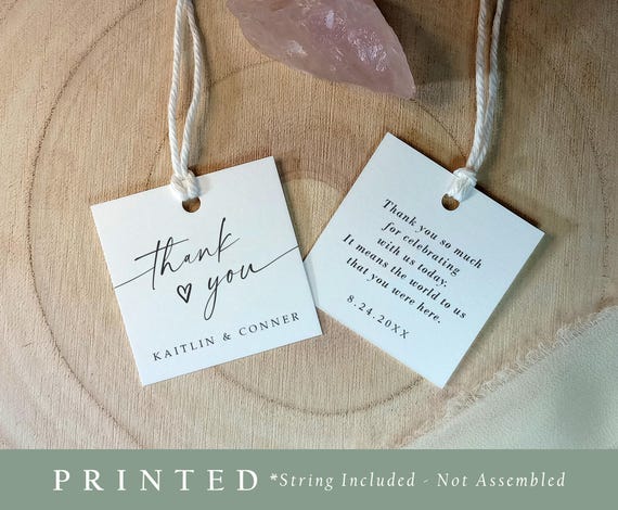 Modern Minimalist Wedding Favor Tags: Custom Printed Thank You