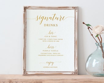 Signature Drinks Sign Template (ANY COLOR!) | Printable Wedding Sign | Romantic Calligraphy | Diy Wedding Sign | Edit Online in Templett