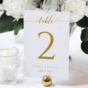 Gold (or ANY COLOR) Wedding Table Numbers Template (4x6)| Printable Table Numbers | Romantic Calligraphy | Edit Online in Templett - PDF