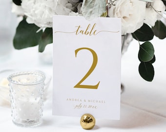 Gold (or ANY COLOR) Wedding Table Numbers Template (4x6)| Printable Table Numbers | Romantic Calligraphy | Edit Online in Templett - PDF