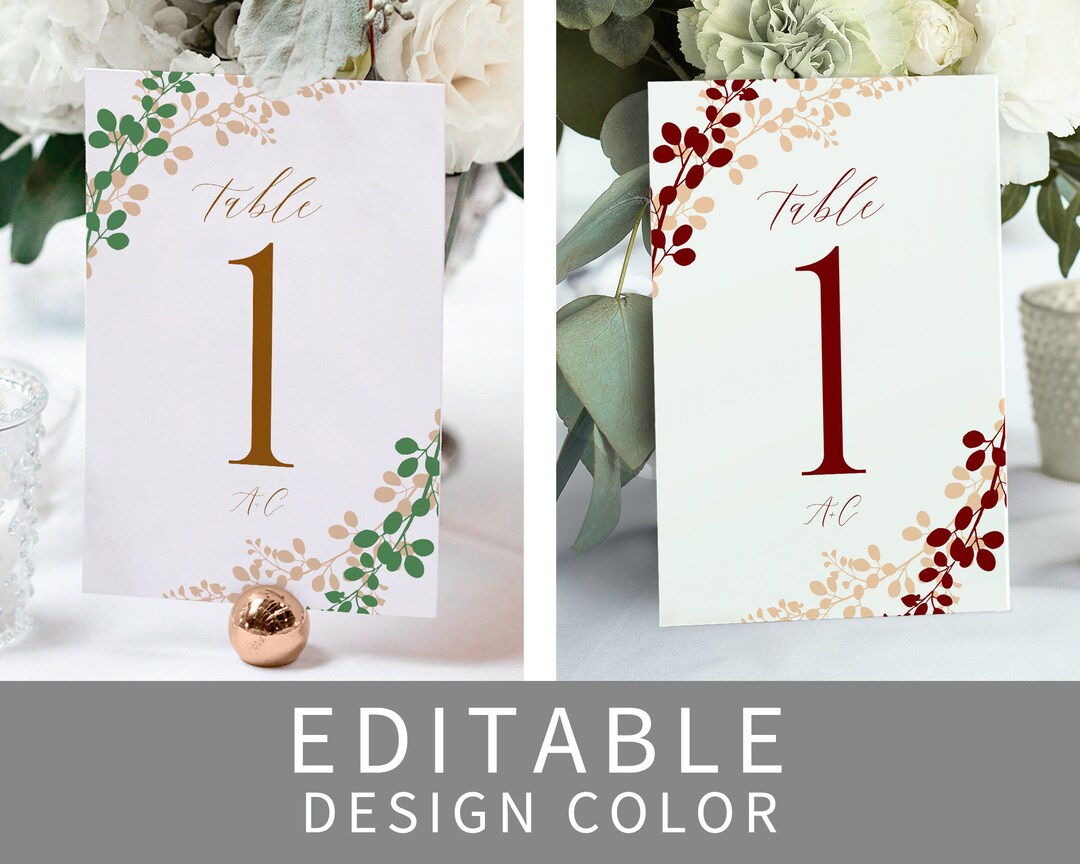 Editable Color Table Numbers Template Wedding or Event Printable Table