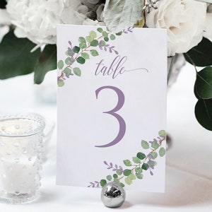 Lavender / Lilac Wedding Table Numbers Template | Printable Table Numbers | Exquisite Greenery | EDITABLE TEXT PDF - Instant Download