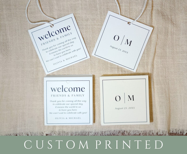 Hotel Welcome Bag Tags, Wedding Gift Bag Tag, Minimal Welcome Tag, Set of Printed Welcome Tags for Hotel Guests, Simple Elegant Tags image 1