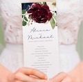 Burgundy & Navy Blue Fall Wedding Program Template | Printable Wedding Programs | Watercolor Bridal Bouquet | Edit Online in TEMPLETT - PDF
