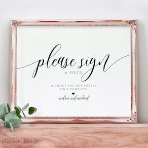 Puzzle Guestbook Sign Template - Please Sign | Printable Wedding Signs | Flair Calligraphy | Editable - Templett - Download PDF - 2 Sizes