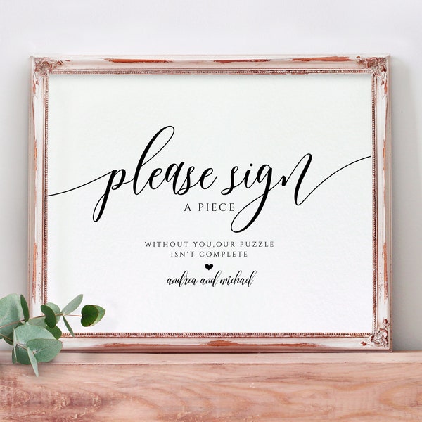 Puzzle Guestbook Sign Template - Please Sign | Printable Wedding Signs | Flair Calligraphy | Editable - Templett - Download PDF - 2 Sizes